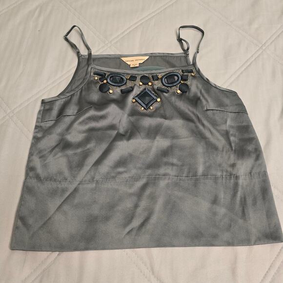 women Y2K 100% Silk Embellished Cami Tank Top Size 38 Teal Blue Boho Glam Beaded - Picture 6 of 9